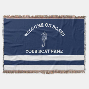 Couverture Marine et Blancs Personnalisés Nom du bateau