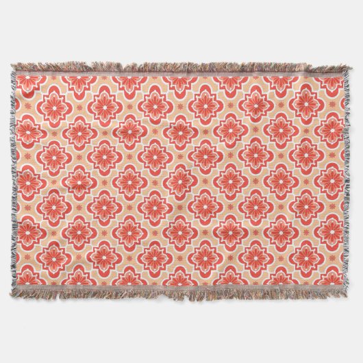 Couverture Marocain en tuiles motif - Tons de Coral Orange (Devant)