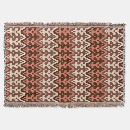 Couverture Marocaine Ikat Damask, Brown, Taupe & Rouille (Devant)