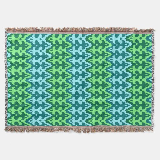 Couverture Marocaine Ikat Damask, Turquoise & Jade Green (Devant)