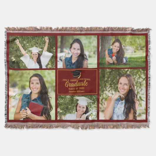 Couverture Maroon Gold Graduation Photo Collage Chic Custom (Devant)