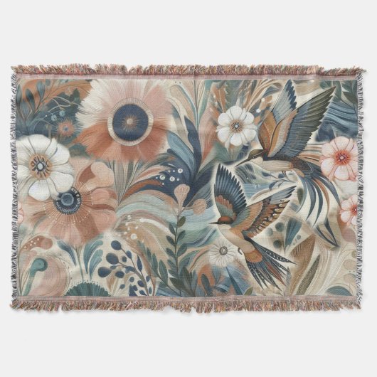 Couverture Mélange bohème turquoise, magenta, violet sur crèm (Devant)