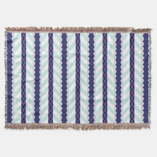 Couverture Menthe, bleu marine, motif rayé géométrique blanc