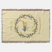 Couverture Merry Christmas Deer & Wreath Yellow (Devant)