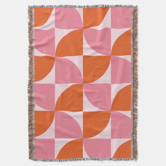 Couverture Mi-siècle Abstrait Orange et Motif rose (devant Vertical)