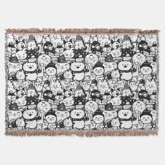 Couverture Mignon motif doodle d'animaux Kawaii (2) (Devant)