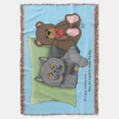 Couverture Mignon Ours en Peluche Chat Gris Drôle Bleu (devant Vertical)