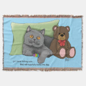 Couverture Mignon Ours en Peluche Chat Gris Drôle Bleu (Devant)