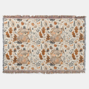 Couverture Mignonne Ours d'automne et Motif de feuillage de b