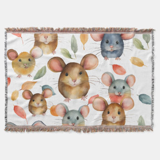Couverture Mignons Souris à l'aquarelle et Motif de Feuilles