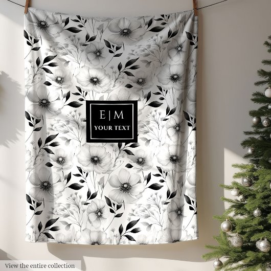 Couverture minimaliste noir et blanc avec fleurs