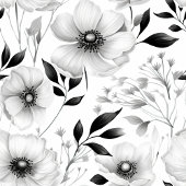 Couverture minimaliste noir et blanc avec fleurs