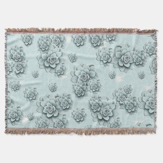 Couverture Mint Blue Succulents sur motif simple Répéter (Devant)