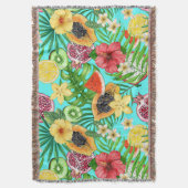 Couverture Mix-fruit tropical, fleurs et feuilles en bleu (devant Vertical)