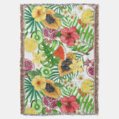 Couverture Mix-fruit tropical, fleurs et feuilles sur blanc (devant Vertical)