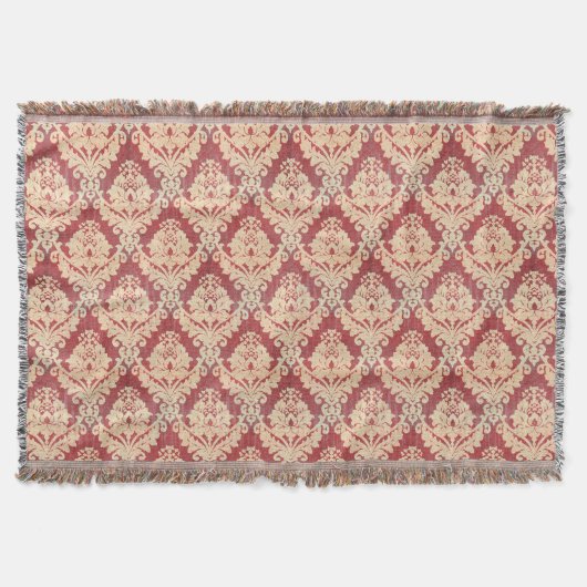 Couverture Modèle Damas vintage En Crème Et Rouge (Devant)