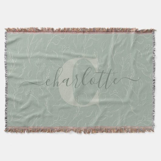 Couverture Modèle Floral Rustique Vert Sage Nom personnalisé (Devant)