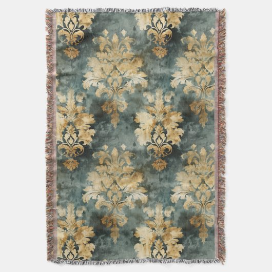 Couverture Modèle Turquoise et Doré Damas (devant Vertical)