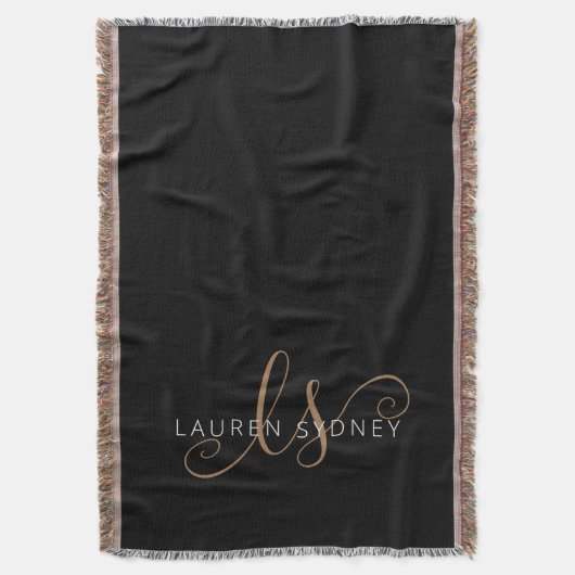 Couverture Modern Black Gold Feminine Script Monogrammed (devant Vertical)
