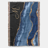 Couverture Moderne Monogramme Pailleté Marbre Bleu Nuit Or (devant Vertical)