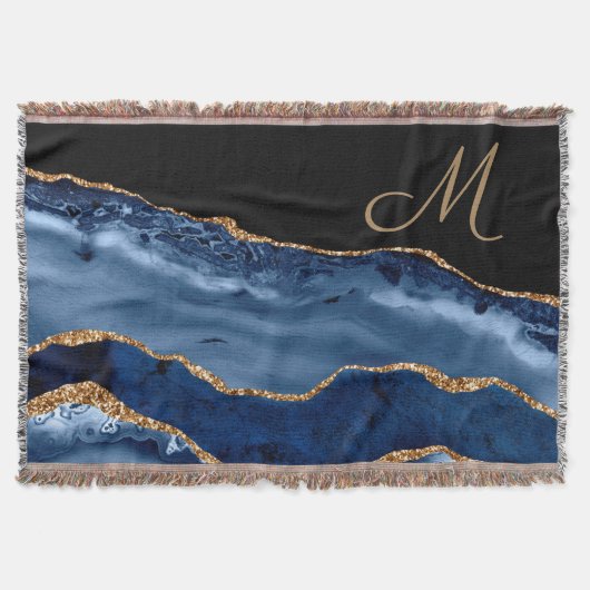Couverture Moderne Monogramme Pailleté Marbre Bleu Nuit Or (Devant)