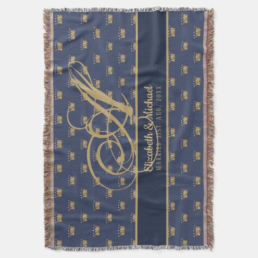 Couverture Mongram Navy Blue Gold Crown King Queen NEWLYWEDS (devant Vertical)