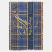 Couverture monogram Blue Tartan Plaid Newlyweds Wedding (devant Vertical)