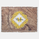 Couverture Monogram de Rustic Sunflowers & Wood Texture (Devant)