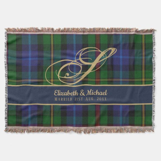 Couverture Monogram Smith Tartan Blue Green Gold Newlywees (Devant)