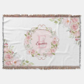 Couverture Monogram Watercolor Blush Pink Rose Flowers Floral (Devant)