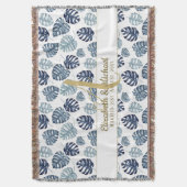 Couverture Monogramme Azure Blue Tropical Feuilles Gold Nouve (devant Vertical)