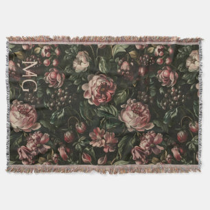 Couverture Monogramme Baroque Violet foncé Motif Floral