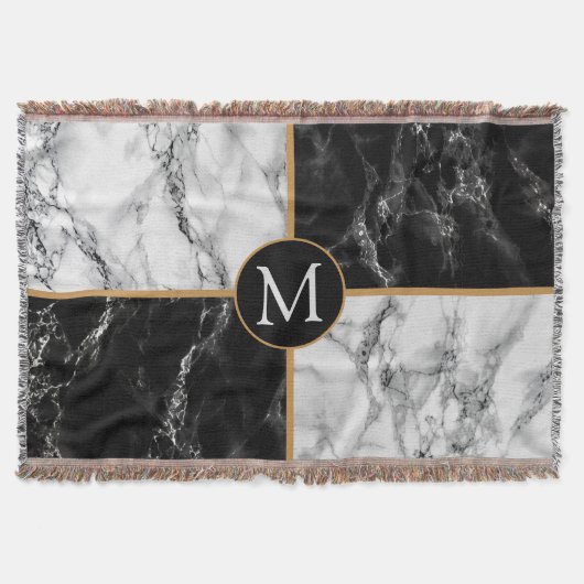 Couverture Monogramme Blanche blanche noire Marbre blanc (Devant)