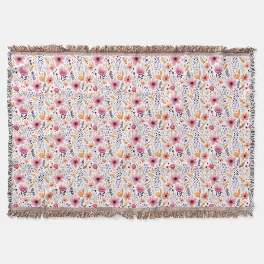 Couverture Monogramme Boho Fleur de sauvage Rose Orange Viole (Devant)