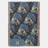 Couverture Monogramme crâne gothique et rose bleue Halloween (devant Vertical)