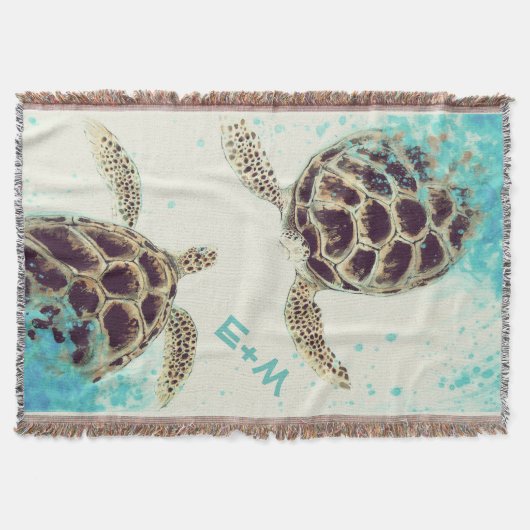 Couverture Monogramme d'amour de la tortue de mer personnalis (Devant)