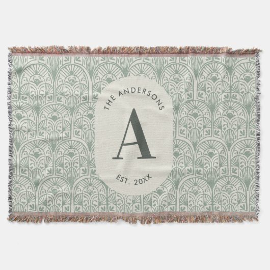 Couverture Monogramme de nom de famille personnalisé Vert sau (Devant)
