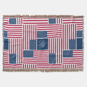 Couverture Monogramme Drapeau Américain Patriotique Americana