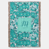 Couverture Monogramme encadré de fleurs - bleu et blanc (devant Vertical)