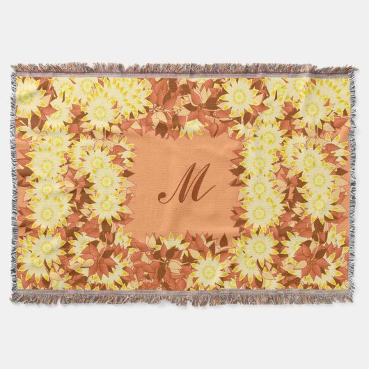 Couverture Monogramme encadré de fleurs - cacao et jaune (Devant)