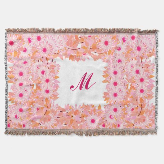 Couverture Monogramme encadré de fleurs - rose et pêche (Devant)