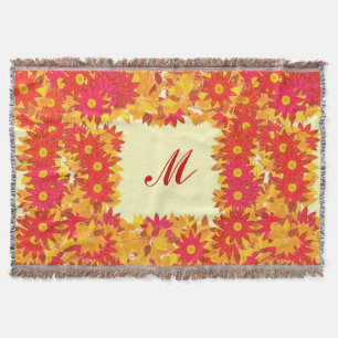 Couverture Monogramme encadré de fleurs - rouge et or