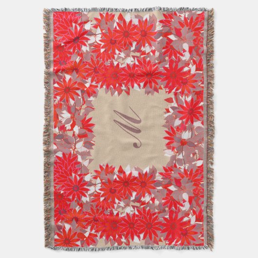 Couverture Monogramme encadré de fleurs - rouge et taupe (devant Vertical)