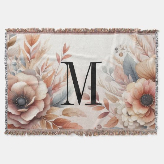 Couverture Monogramme Feuilles de automne et fleurs aquarelle (Devant)