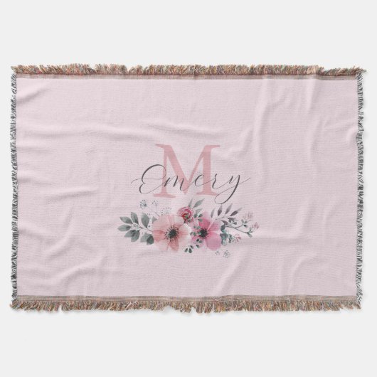 Couverture monogramme floral botanique chic rose (Devant)