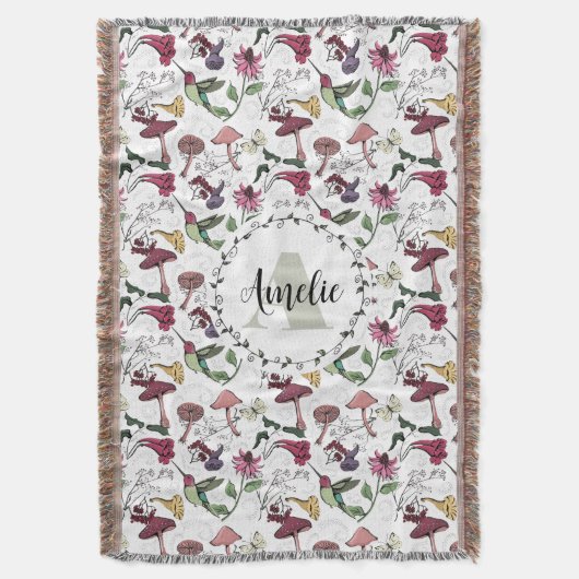 Couverture Monogramme Floral Jardin et Fleurs Colibri (devant Vertical)