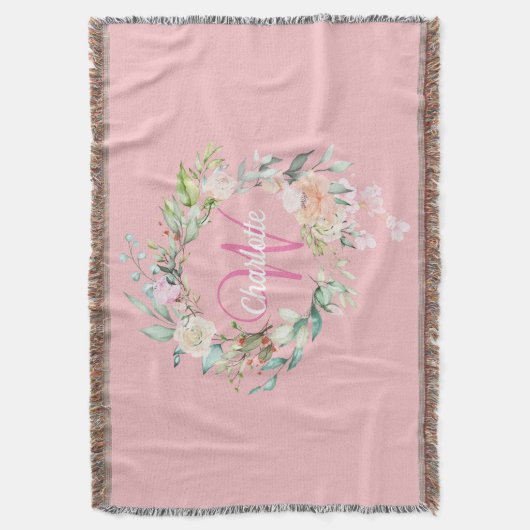 Couverture Monogramme Initial Rose Féminin Rose Script Été (devant Vertical)