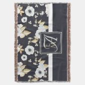 Couverture Monogramme Marine Bleu Blanc Floral Décor Anémone (devant Vertical)