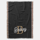 Couverture Monogramme moderne élégant Nom Black Gold Script (devant Vertical)