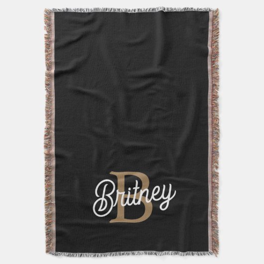 Couverture Monogramme moderne élégant Nom Black Gold Script (devant Vertical)